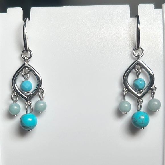 FOSSIL Boho Chic Semi-Precious Stone Dangle Earrings, silver tone - Picture 6 of 11